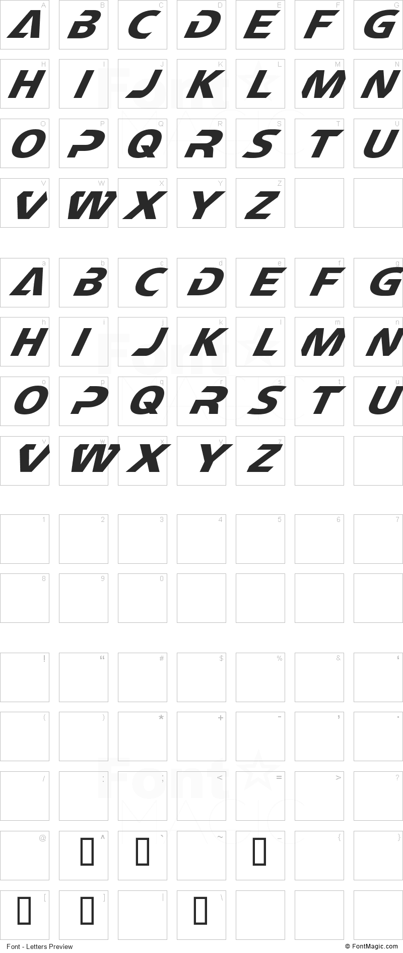 CF TechnoMania Font - All Latters Preview Chart